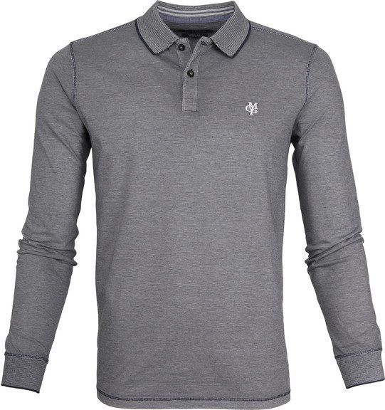 Marc O'Polo Longsleeve Polo strepen Grijs