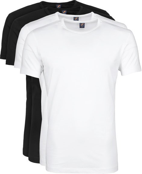 Suitable T-shirt 4-Pack O-Neck Wit Zwart