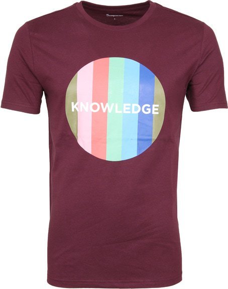 Knowledge Cotton Apparel T-shirt Print Bordeaux